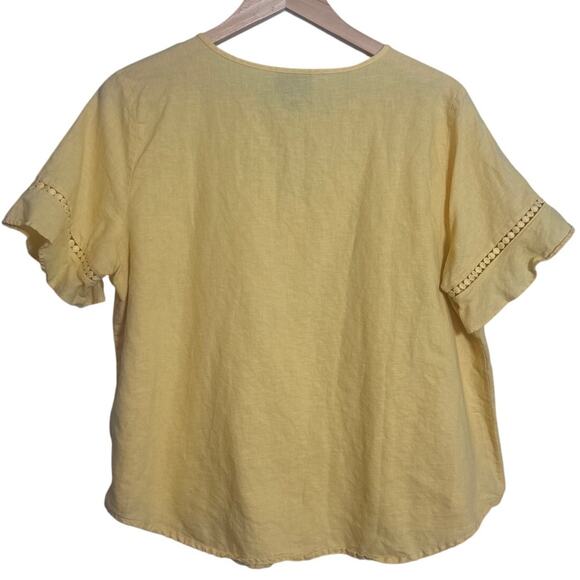Vintage Liz Claiborne Linen Cotton Blend Blouse Large Yellow Eyelet Short Sleeve - Picture 6 of 8